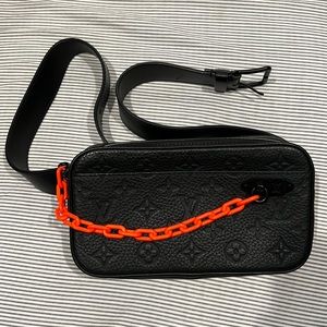 LV Black Leather Monogram Taurillon Pochette Volga Belt Bag w/ ORIGINAL LV belt